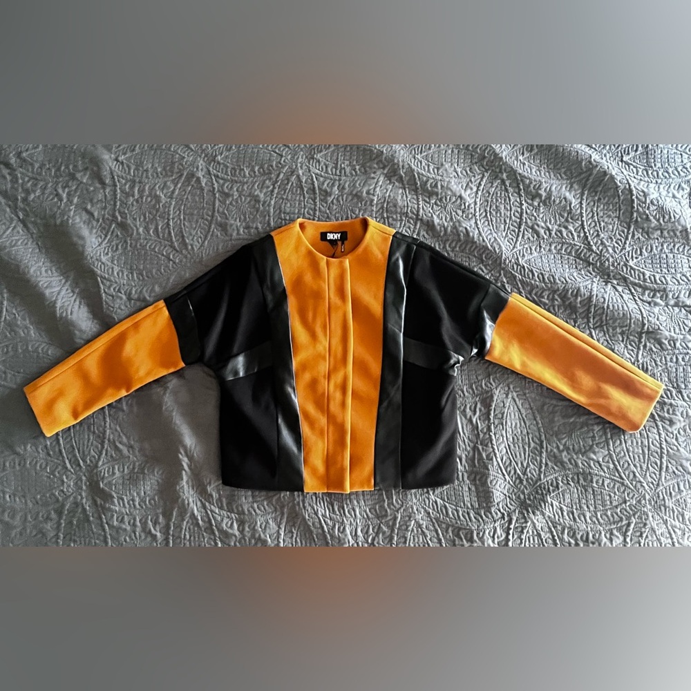 NWT DKNY Colorblock Faux Leather Stripe Jacket - Picture 5 of 14